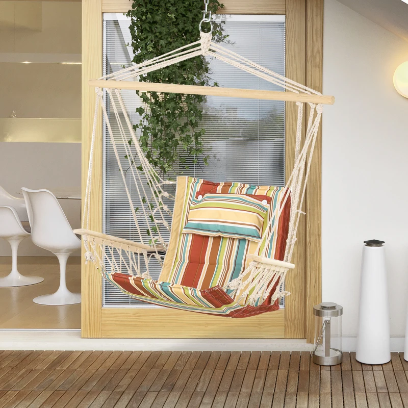 Outsunny Hanging Hammock Chair Thick Rope Frame Safe Wide Seat Indoor Outdoor