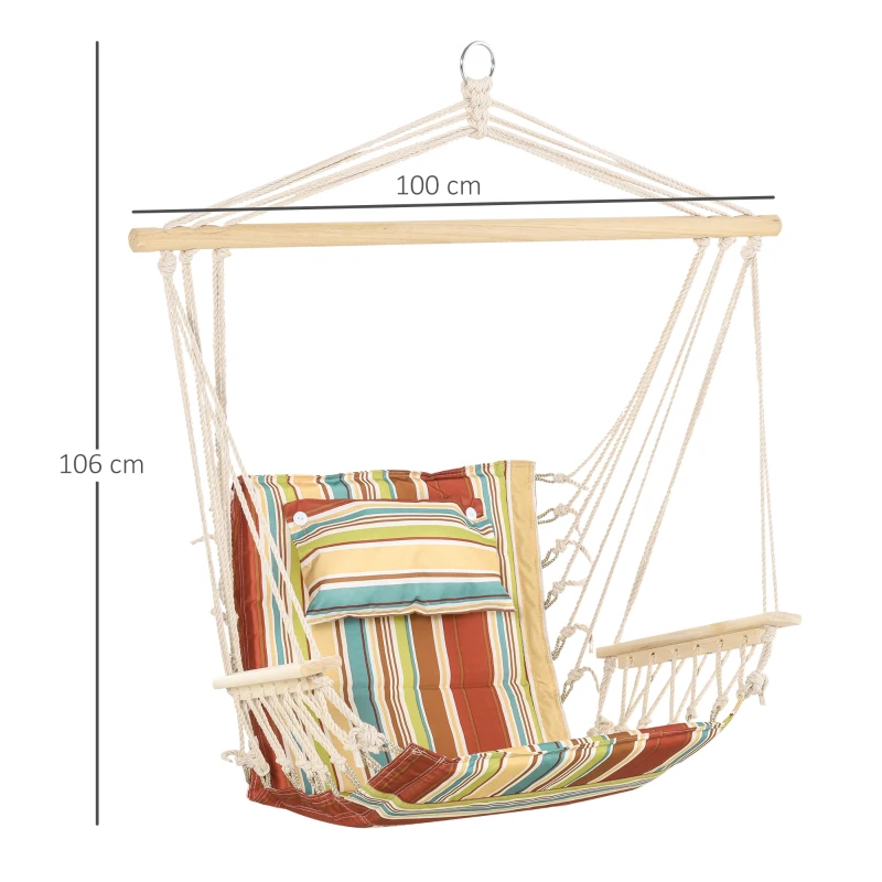 Outsunny Hanging Hammock Chair Thick Rope Frame Safe Wide Seat Indoor Outdoor