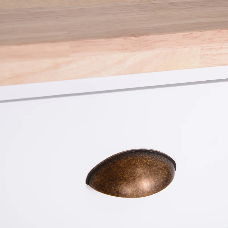 HOMCOM Ilha de Cozinha com Rodas com Gavetas Suporte para Garrafas Armários e Prateleira 113x45x89 cm Branco e Madeira