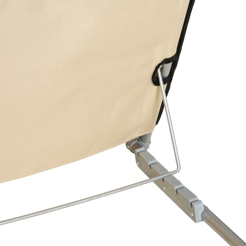 Outsunny Set of 2 Foldable Garden Beach Chair Mat - Lightweight Outdoor Sun Lounger Seats with Adjustable Back, Metal Frame, PE Fabric, Head Pillow, and Carry Bag, Beige