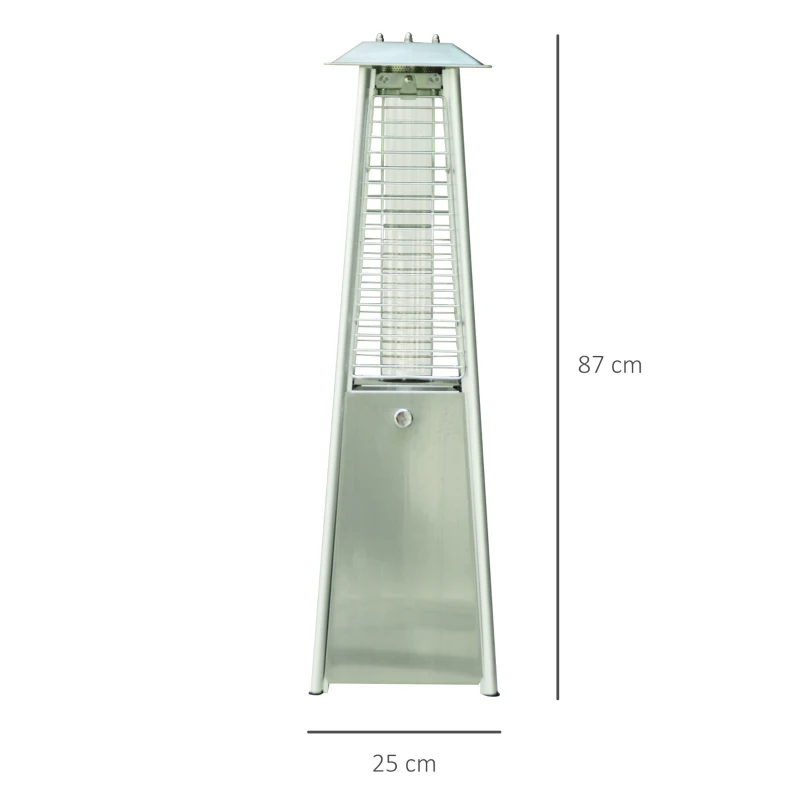 Outsunny 3KW Stainless Steel Outdoor Garden Patio Pyramid Heating Propane Gas Real Flame Heater Warmer Glass Tube with Wheels and Rain Cover - Silver