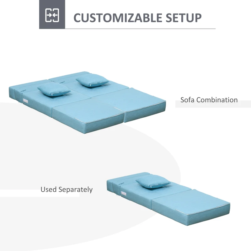 HOMCOM Convertible Floor Sofa Bed Recliner Fabric Upholstered Sleeper Lounge Futon with Pillow for Living Room, Blue