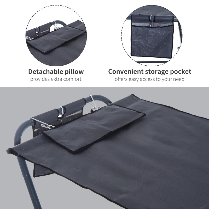 Outsunny Free Standing Texteline Hammock Bed Patio Garden Sun Lounger with Stand & Pillow - Grey