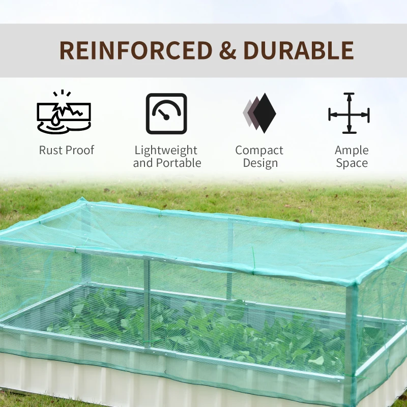 Outsunny Metal Raised Garden Bed Color Steel Screwless Heavy Duty Planter Box w/ Net Cover & Gloves for Growing Vegetables, Flowers, Herbs and Succulents
