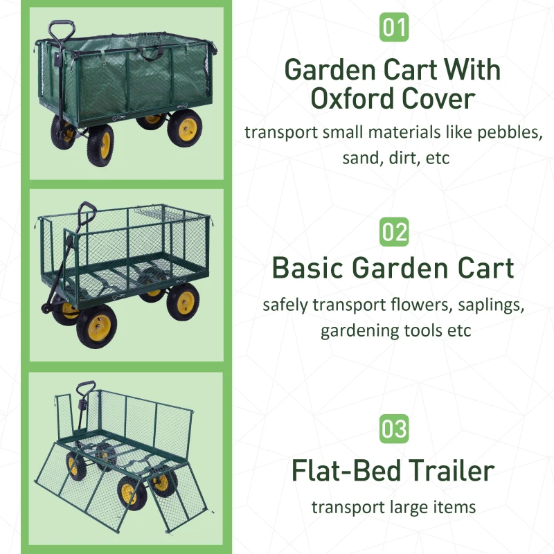 HOMCOM Large 4 Wheel Heavy Duty Garden Cart Truck Trolley Wheelbarrow - Green