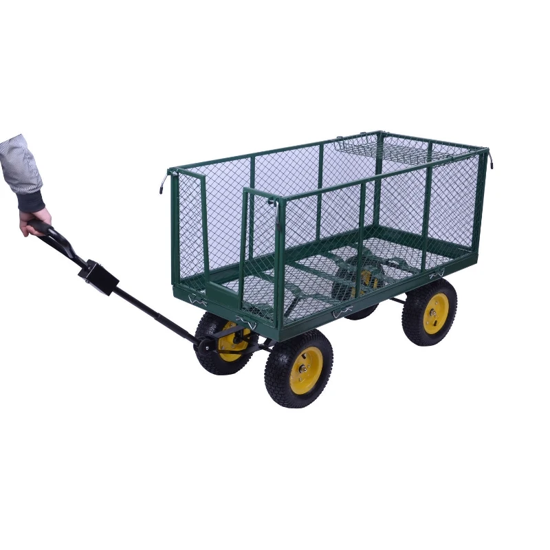 HOMCOM Large 4 Wheel Heavy Duty Garden Cart Truck Trolley Wheelbarrow - Green
