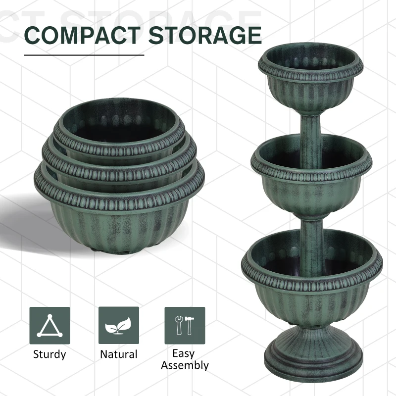 Outsunny 3-tier Chelsea Planter Flowers Display Fountain Stable Base Outdoor Garden Flower Pot Patio Balcony Indoors Green