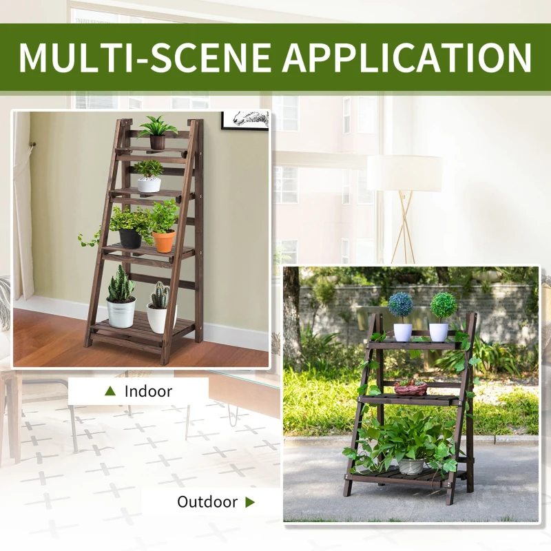Outsunny 4-Tier Foldable Plant Stand, Wooden Ladder Shelf, Flower Pots Holder for Indoor Outdoor, 45L x 35W x 108H cm