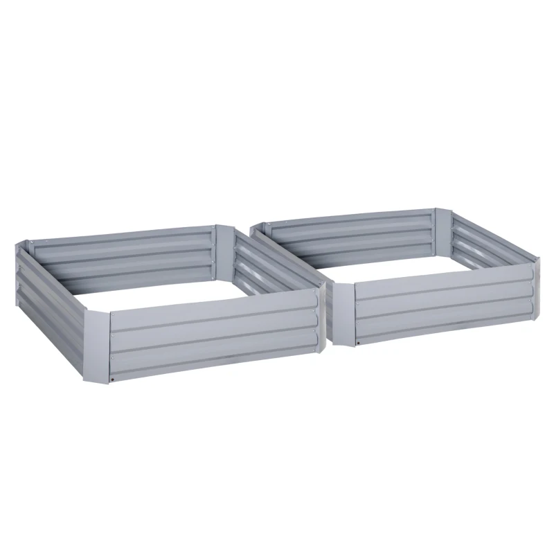 Outsunny Set of 2 291L Raised Garden Bed, Elevated Galvanised Planter Box for Flowers, Herbs, 100x100x30cm, Grey