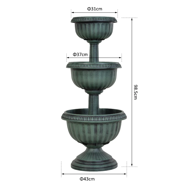 Outsunny 3-tier Chelsea Planter Flowers Display Fountain Stable Base Outdoor Garden Flower Pot Patio Balcony Indoors Green