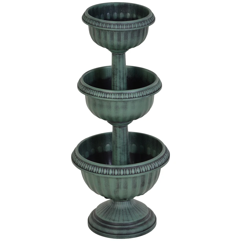 Outsunny 3-tier Chelsea Planter Flowers Display Fountain Stable Base Outdoor Garden Flower Pot Patio Balcony Indoors Green