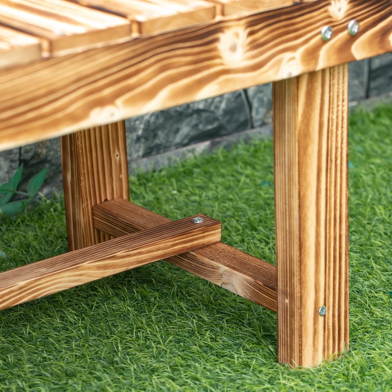 Outsunny Wooden Garden Bench, 2 Seater Outdoor Bench, Fir Wood Backless Patio Loveseat with Slatted Seat for Park, 110 x 38 x 35 cm, Carbonised