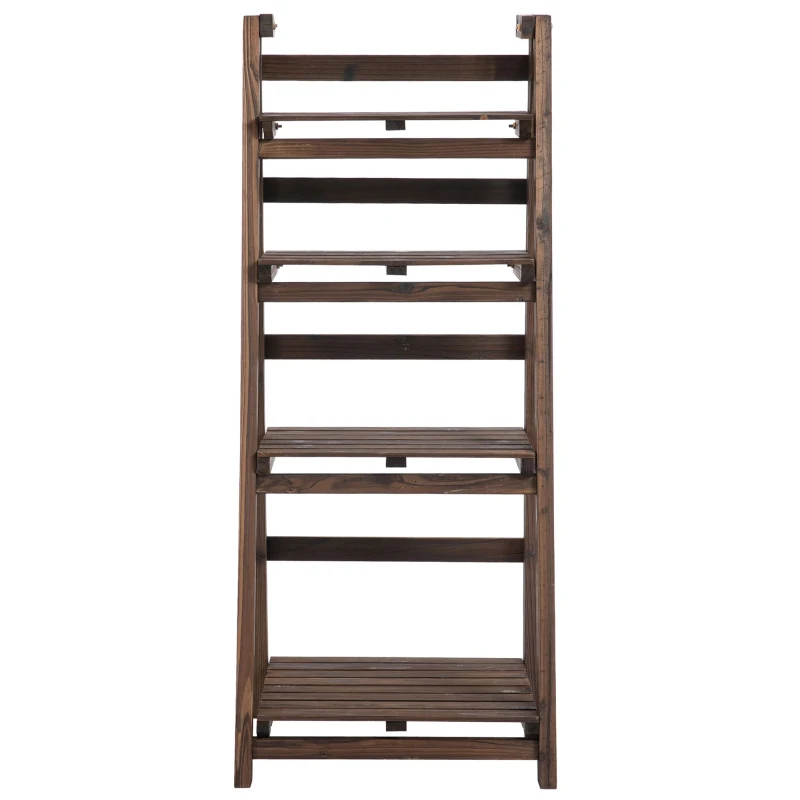 Outsunny 4-Tier Foldable Plant Stand, Wooden Ladder Shelf, Flower Pots Holder for Indoor Outdoor, 45L x 35W x 108H cm