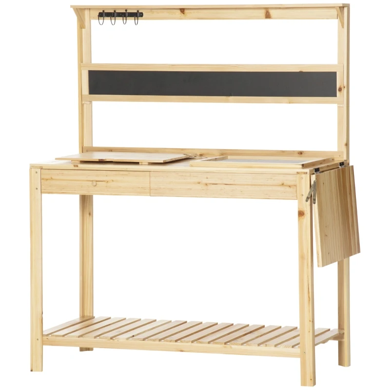 Outsunny Potting Bench Table, Garden Work Bench, Workstation with Metal Sieve Screen, Chalkboard, Hidden Sink, Drawer and Multi Storage Space for Patio, Courtyards, Balcony