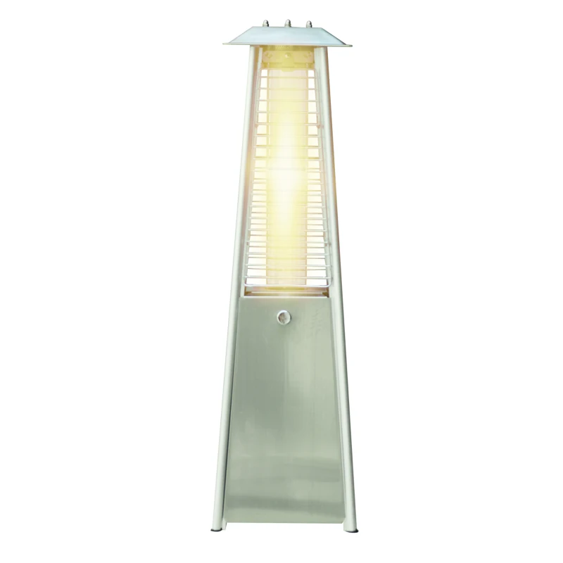 Outsunny 3KW Stainless Steel Outdoor Garden Patio Pyramid Heating Propane Gas Real Flame Heater Warmer Glass Tube with Wheels and Rain Cover - Silver