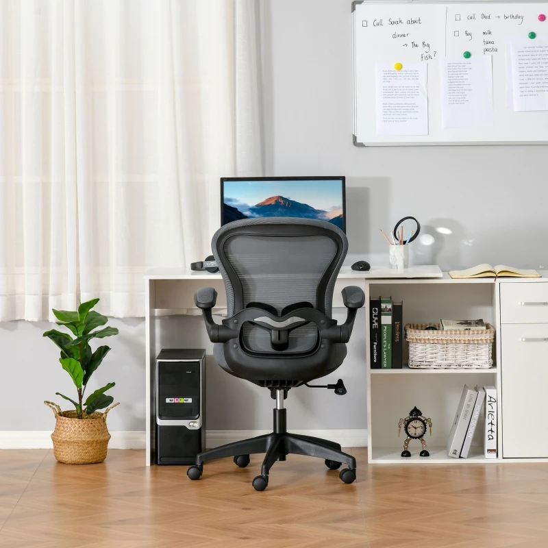 Vinsetto Ergonomic Mesh Office Chair Flip-Up Arm, Grey