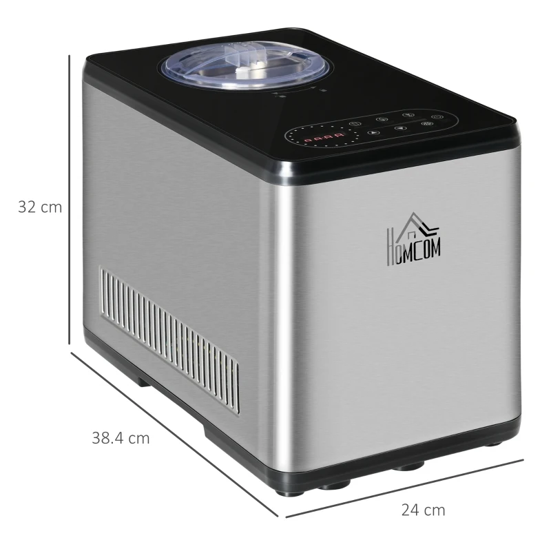 HOMCOM Ice Cream Maker Machine, 1.5L Stainless Steel Gelato, Sorbet, Milkshake, Frozen Yoghurt Maker with Detachable Mixing Paddle, Make Ice Cream in 40 Minutes