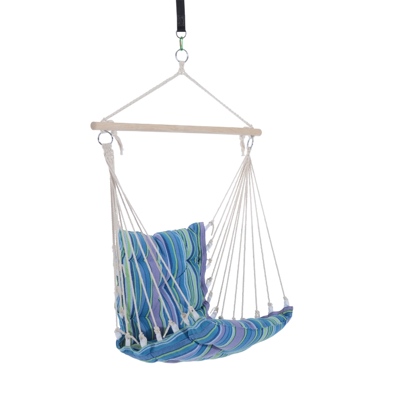 Outsunny Amaca Sedia Sospesa Imbottita con Corde e Supporto in Legno e Cotone a Righe