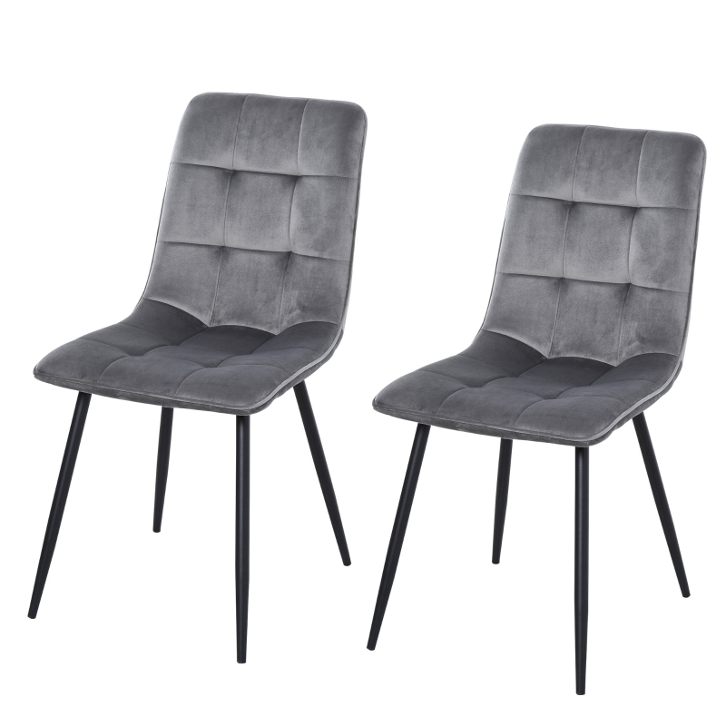 HOMCOM Flannelette Tufted Twin-Pair Dining Chairs Grey