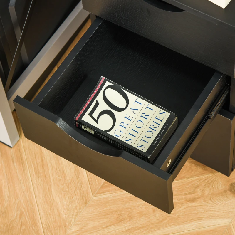 HOMCOM Comoda de Birou cu 3 Sertare cu Role, Dulapior fiset, Negru