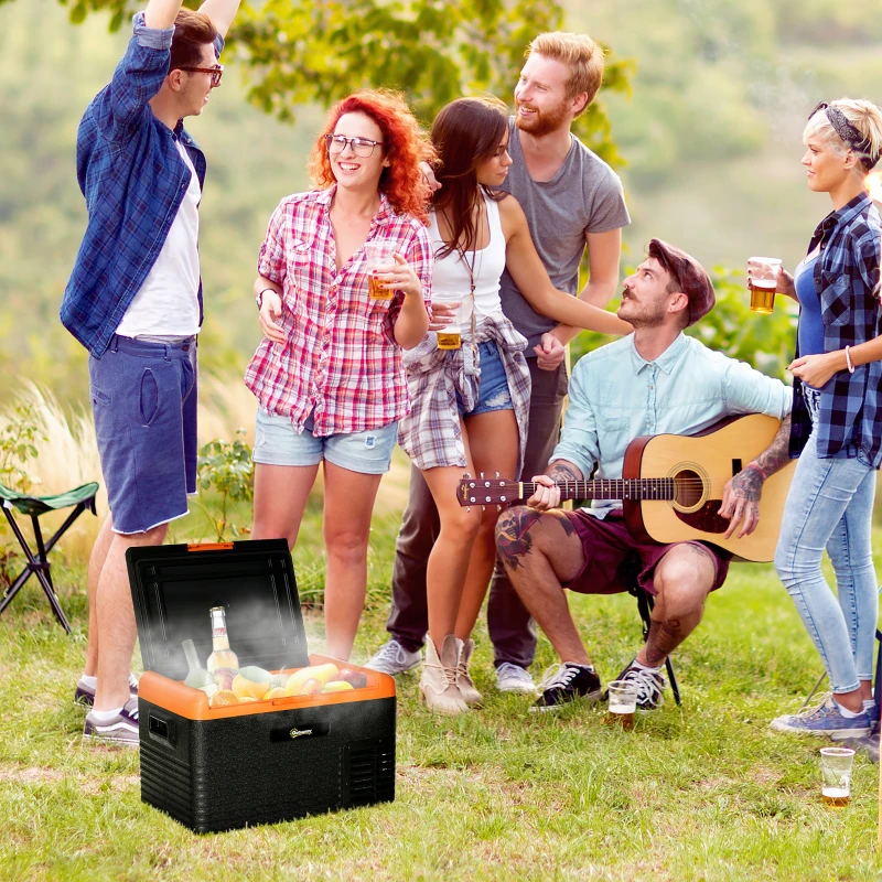 Outsunny Frigider portabil de 30L, Compresor si Manere Portabile Incluse, 58,7x36,5x36,8cm, Portocaliu si Negru