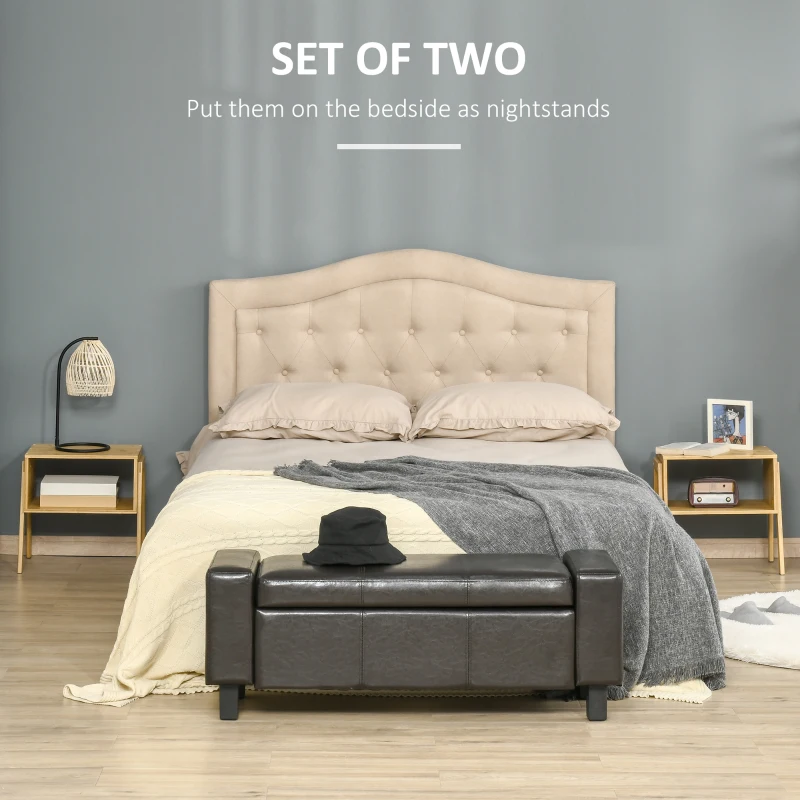 HOMCOM Set 2 noptiere Masute de cafea, Design Deschis  si Stivuibil din Bambus pentru Dormitor si Living, 43x32,5x42cm, Culoare Naturala