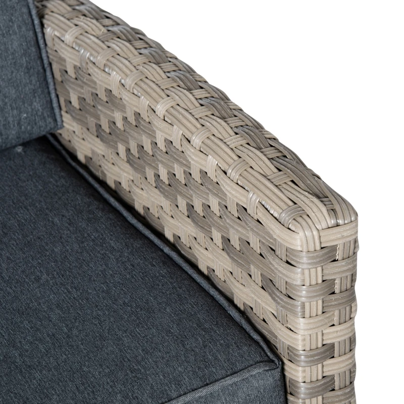 Outsunny Set Mobila de Gradina de 6 Piese din Ratan PE, Salon cu Canapea 3 Locuri, 2 Fotolii, 2 Taburete si Masa, Perne Detasabile si Lavabile, Gri