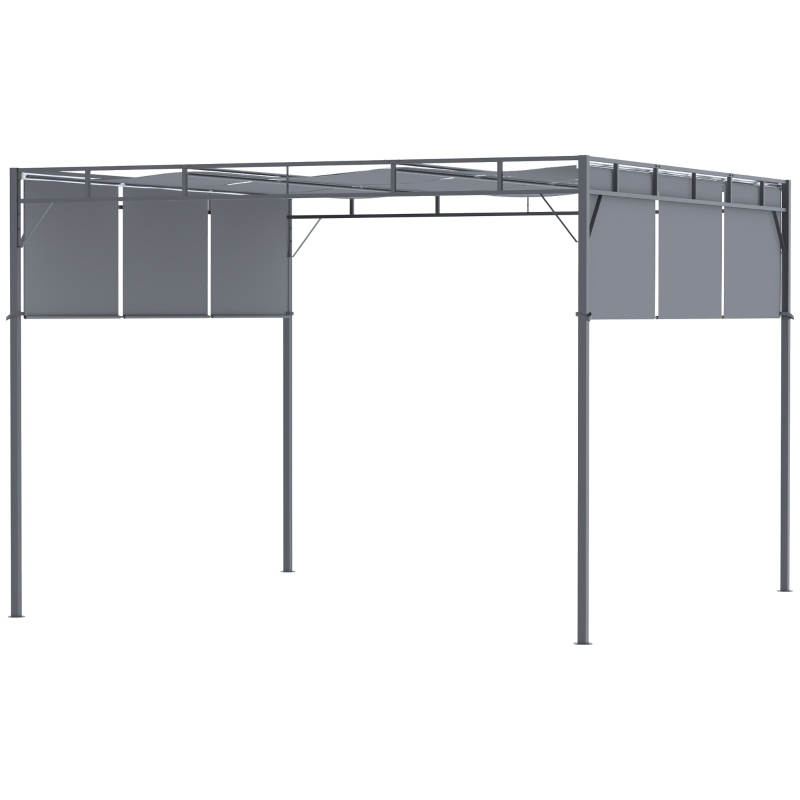 Outsunny Foisor Pergola 3x3 m din Otel cu Acoperis Glisant si 8 Tarusi de prindere Inclusi, Gri Inchis