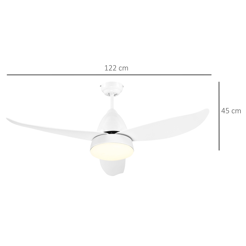 HOMCOM Ventilator de Tavan cu 3 Becuri cu Lumina LED si Telecomanda Inclusa, 6 Viteze, pentru Interior, Φ122x45cm, Alb
