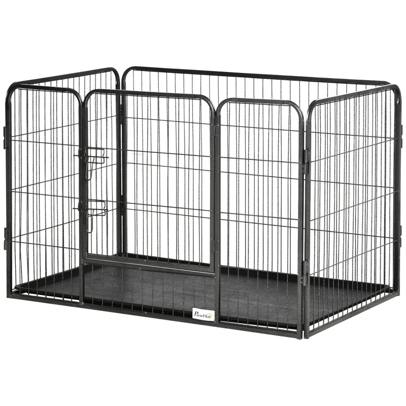 PawHut Tarc / Gard Metalic 4 Panouri pentru Caini & Pisici – 109×74×71 cm, Usa Blocare