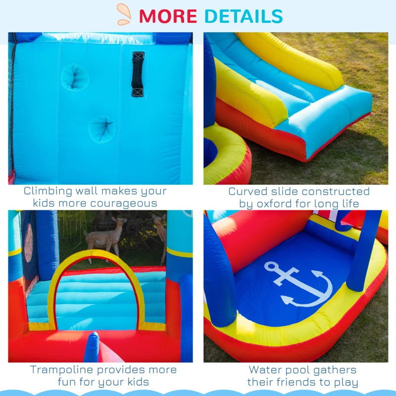 Outsunny Castel Gonflabil 4 in 1 pentru Copii de la 3 la 8 ani cu Tobogan, Trambulina, Piscina si Pompa inclusa, 265x260x200cm