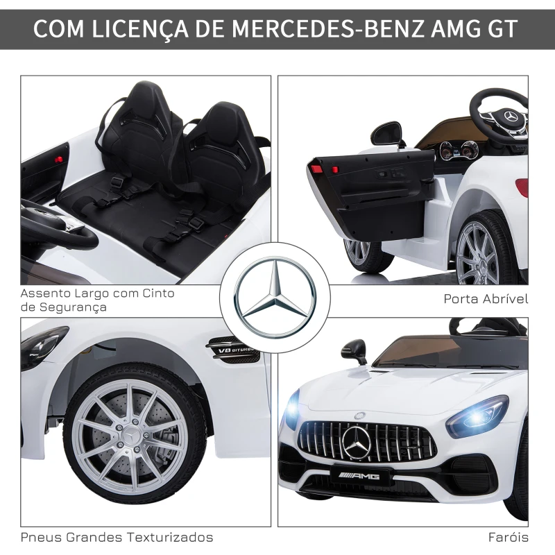 HOMCOM Mercedes AMG Carro Elétrico para crianças de 3-6 anos com Controle Remoto Bateria 12V 4.5AH Carga 40kg 114,5x78x47,5cm branco