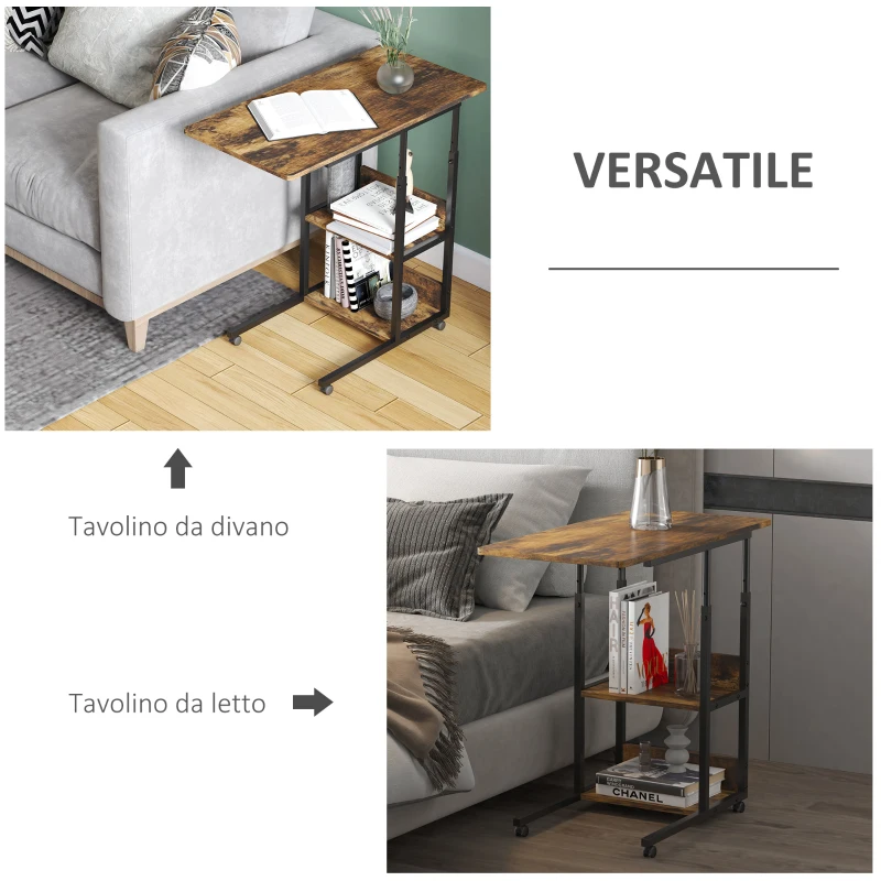 HOMCOM Masuta de Sufragerie, Noptiera cu Design Reglabil in Inaltime, Maro stil Rustic