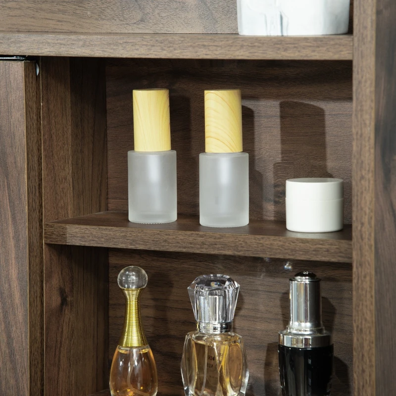 HOMCOM Masa de Toaleta din Lemn cu Oglinda, Sertar si 4 Rafturi care Economisesc Spatiu, 60x45x134cm, Culoarea nucului