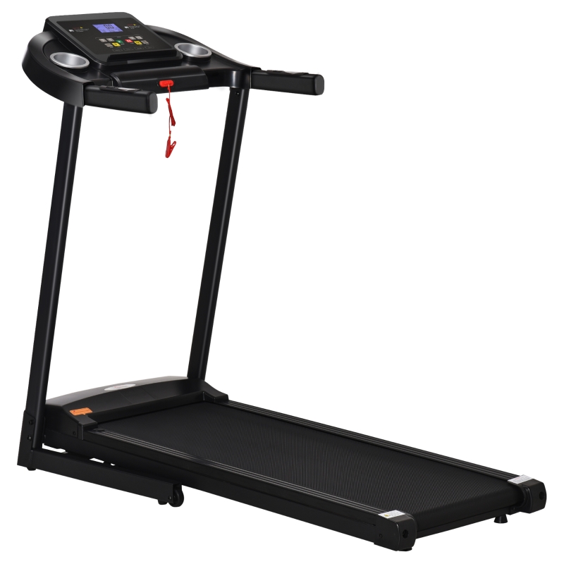 Elektryczna bieżnia HOMCOM składana z 12 gotowymi programami z uchwytem z wyświetlaczem LED uchwyty na napoje i uchwytem na telefon komórkowy bardzo dobrze nadaje się do domowej siłowni fitness w pomieszczeniach kolor czarny 134 x 60 x 118 cm
