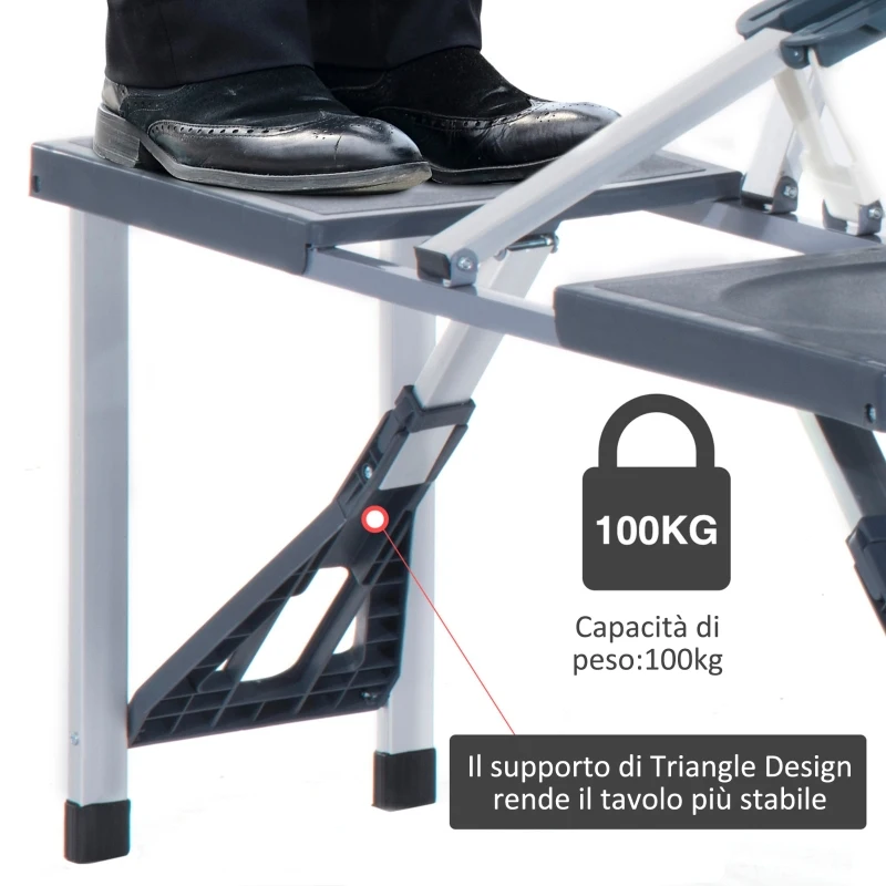 Outsunny Masa de Picnic cu Scaune, Pliabila si care se Inchide ca o Valiza, Masa cu Scaune de Camping din Aluminiu si Plastic