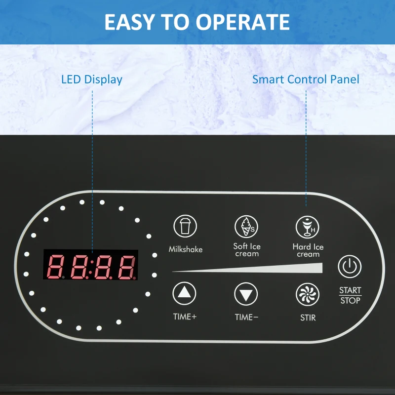 HOMCOM  Aparat de Inghetata de 1,5L din Otel Inoxidabil, 38,4x24x32cm, Argintiu si Negru
