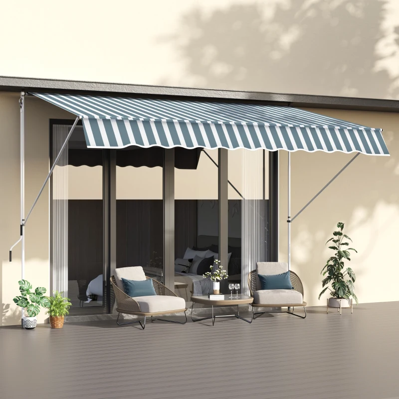 Outsunny Copertina de Soare cu Brate si Manivela, Structura Telescopica din Metal si Parasolar din Poliester 300x150cm, alb și verde