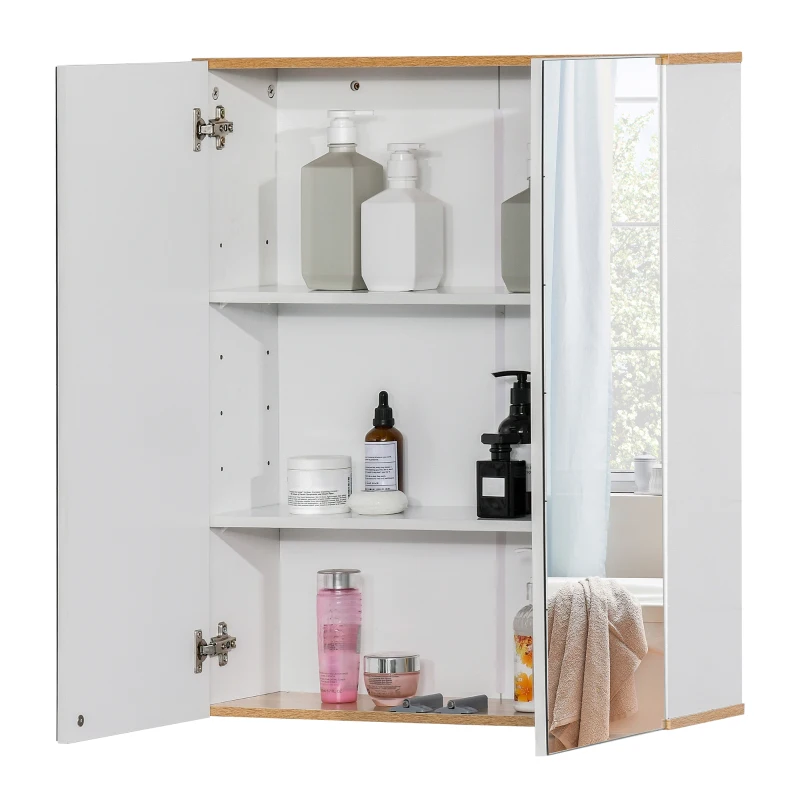 kleankin Bathroom Mirror Cabinet Wall Mounted Storage Cupboard with Double Door and Adjustable Shelves, White