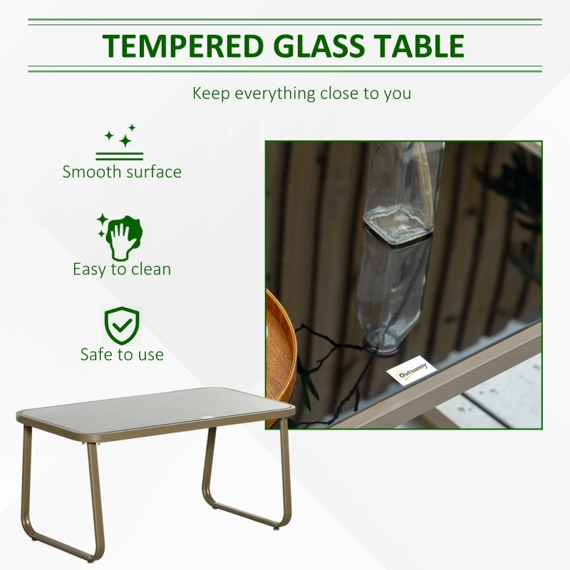 Set Mobilier de Gradina din 4 piese Outsunny, Salon in aer liber cu 2 Scaune, 1 Canapea si 1 Masuta de Cafea din Metal si Texteline, Kaki