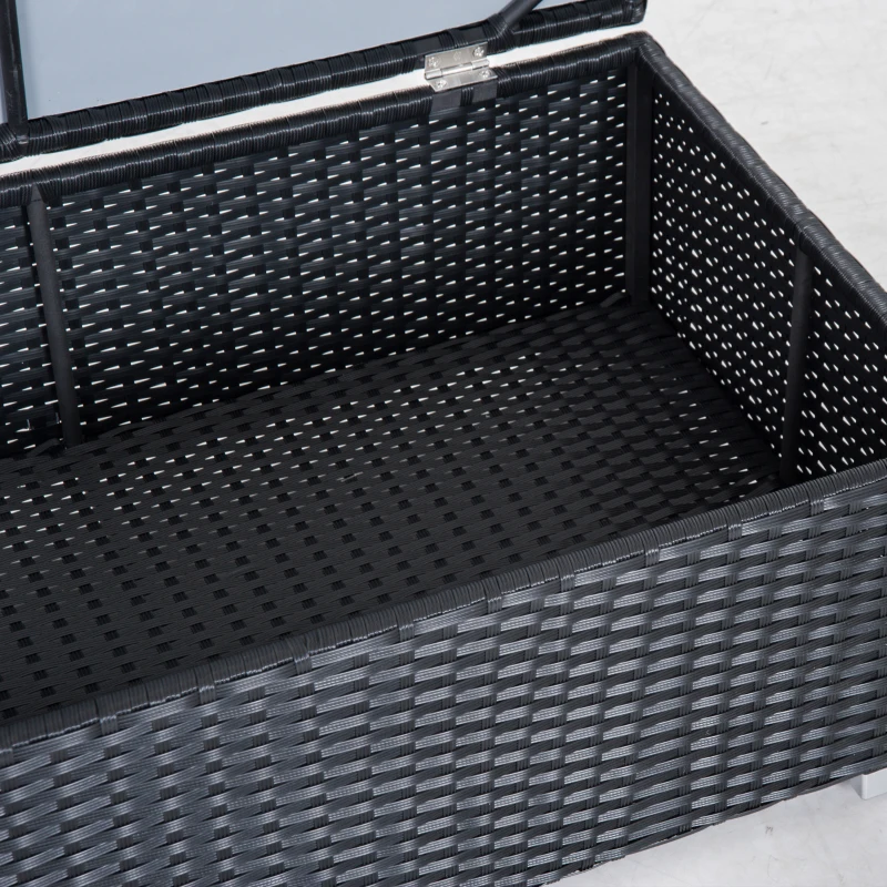 Outsunny Set Mobilier De Gradina 6 Piese Modulare din Ratan PE, Salon de Exterior cu 4 Fotolii Capitonate si 2 Masute Depozit, Negru si Crem