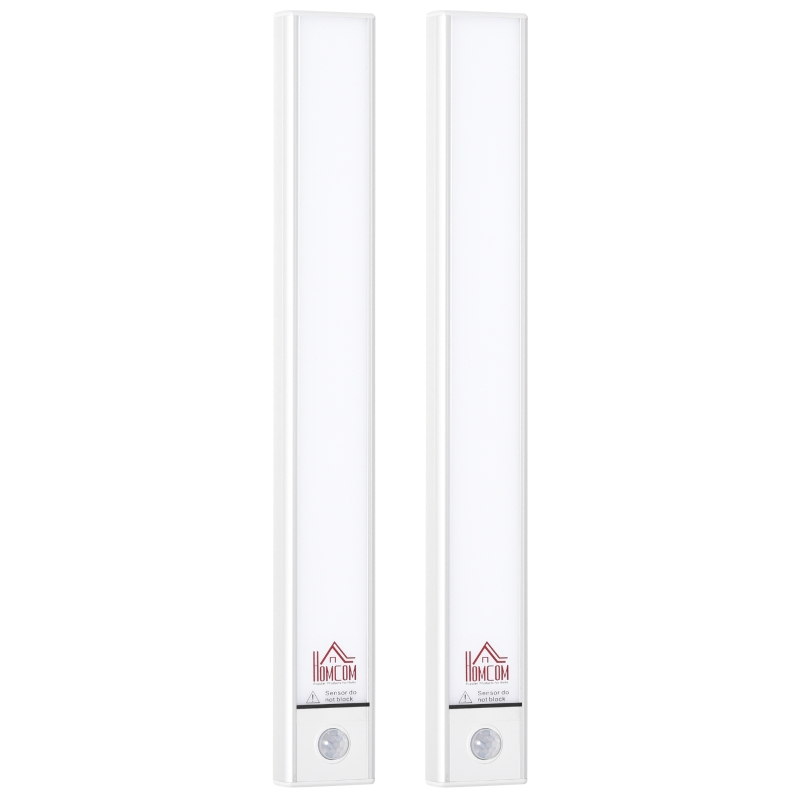 HOMCOM Set de 2 lampi LED Adezive cu Senzor de Miscare si Baterie Reincarcabila USB pentru Dulap, Scari, Dormitor, Bucatarie