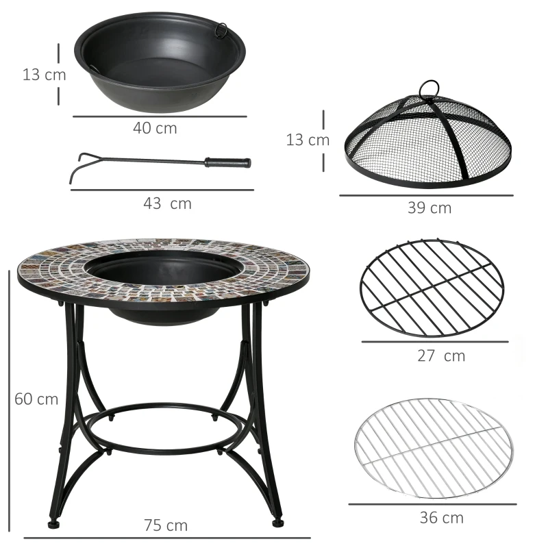 Brazier in aer liber Outsunny 3 in 1 Masuta de Gradina si Gratar pentru Barbecue din Metal si Ceramica, cu Vatrai, 75x75x60cm