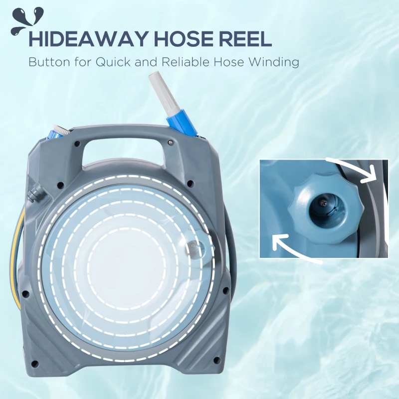 Outsunny Retractable Garden Hose Reel with 10m + 10m Hose and Simple Manual Rewind, Compact and Lightweight