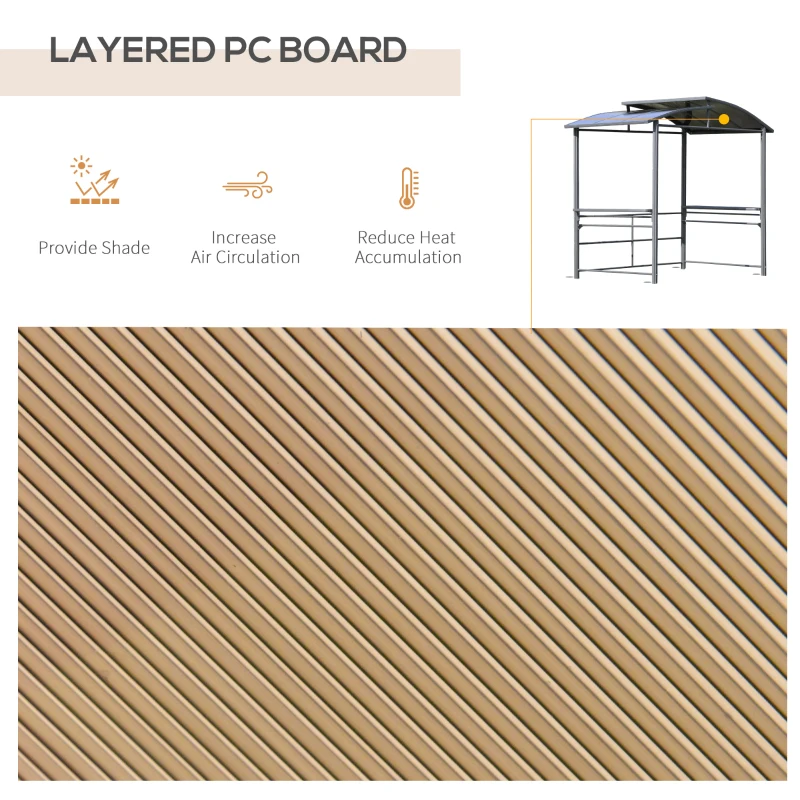 Outsunny Foisor de Gradina din Otel pentru Gratar cu Acoperis din Policarbonat si Rafturi de Depozitare, 240x150x230cm, Gri