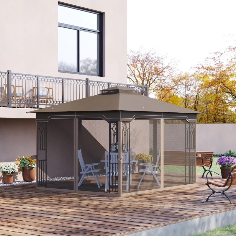 Outsunny Foisor de Gradina 3.65x3m cu Plasa de Tantari si Acoperis Dublu