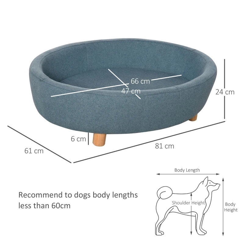 PawHut Dog Sofa Oval Shape Pet Bed, Cat Chair Couch with Sponge Padded Cushion, Washable Cover, Wooden Legs for Small and Medium Dogs - Light Blue