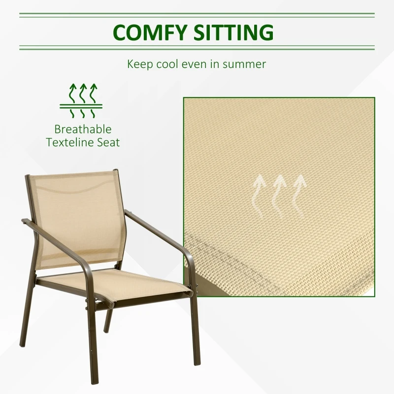 Set Mobilier de Gradina din 4 piese Outsunny, Salon in aer liber cu 2 Scaune, 1 Canapea si 1 Masuta de Cafea din Metal si Texteline, Kaki