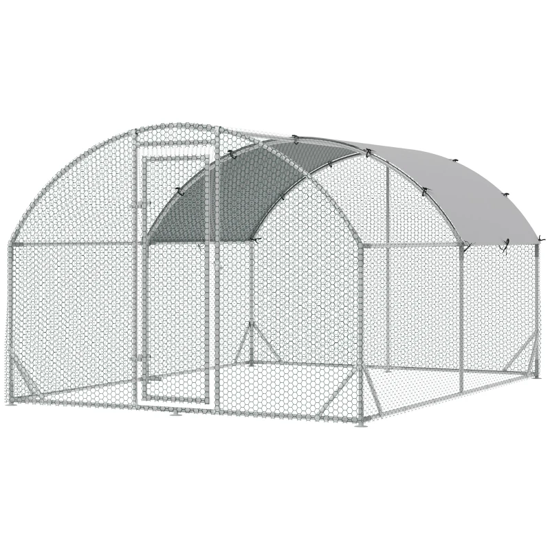 PawHut Walk In Chicken Run Galvanised Chicken Coop Hen Poultry House Cage Rabbit Hutch Pet Playpen Garden with Water-Resist Cover, 2.8 x 3.8 x 2m