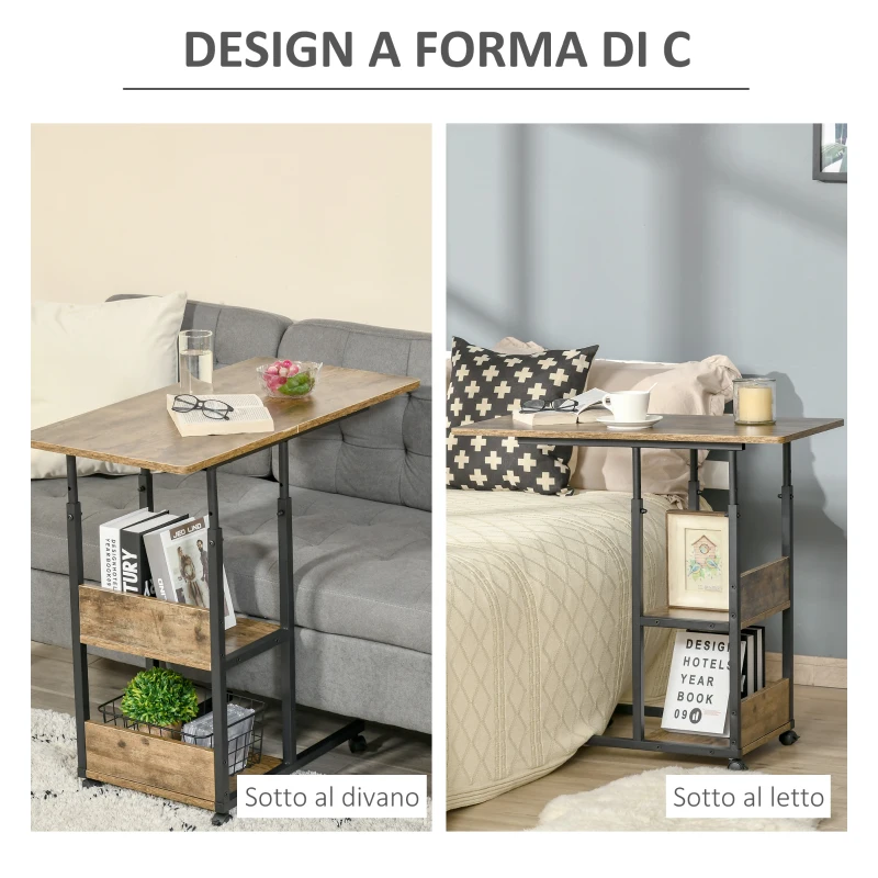 HOMCOM Masuta de Sufragerie, Noptiera cu Design Reglabil in Inaltime, Maro stil Rustic